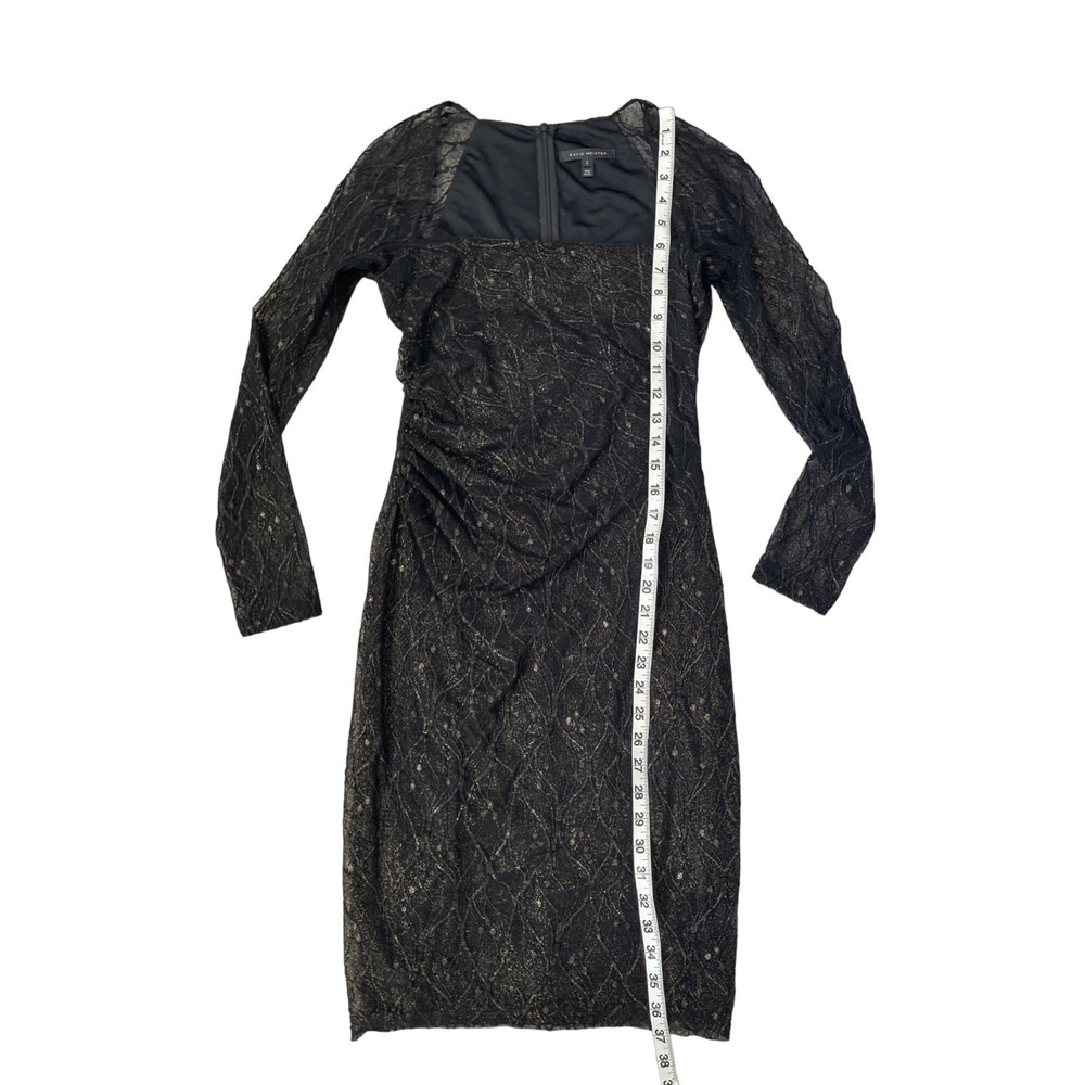 David Meister Illusion Dress Black Gold Metallic Lace Sheer Knee Length Size 2 - Picture 5 of 12